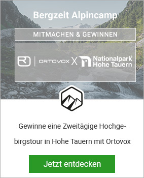 Bergzeit Alpincamp Banner mit Ortovox und Hohe Tauern Logo