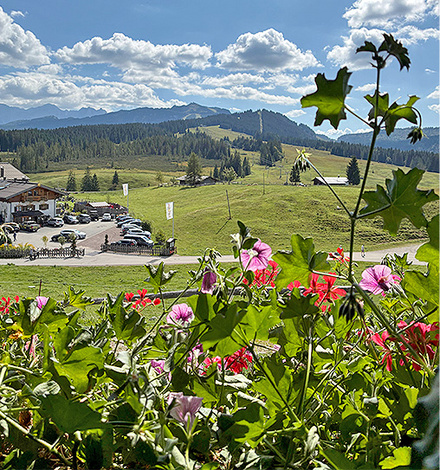 Ausblick von der Winklmoos-Alm auf die einzigartige Berglandschaft.