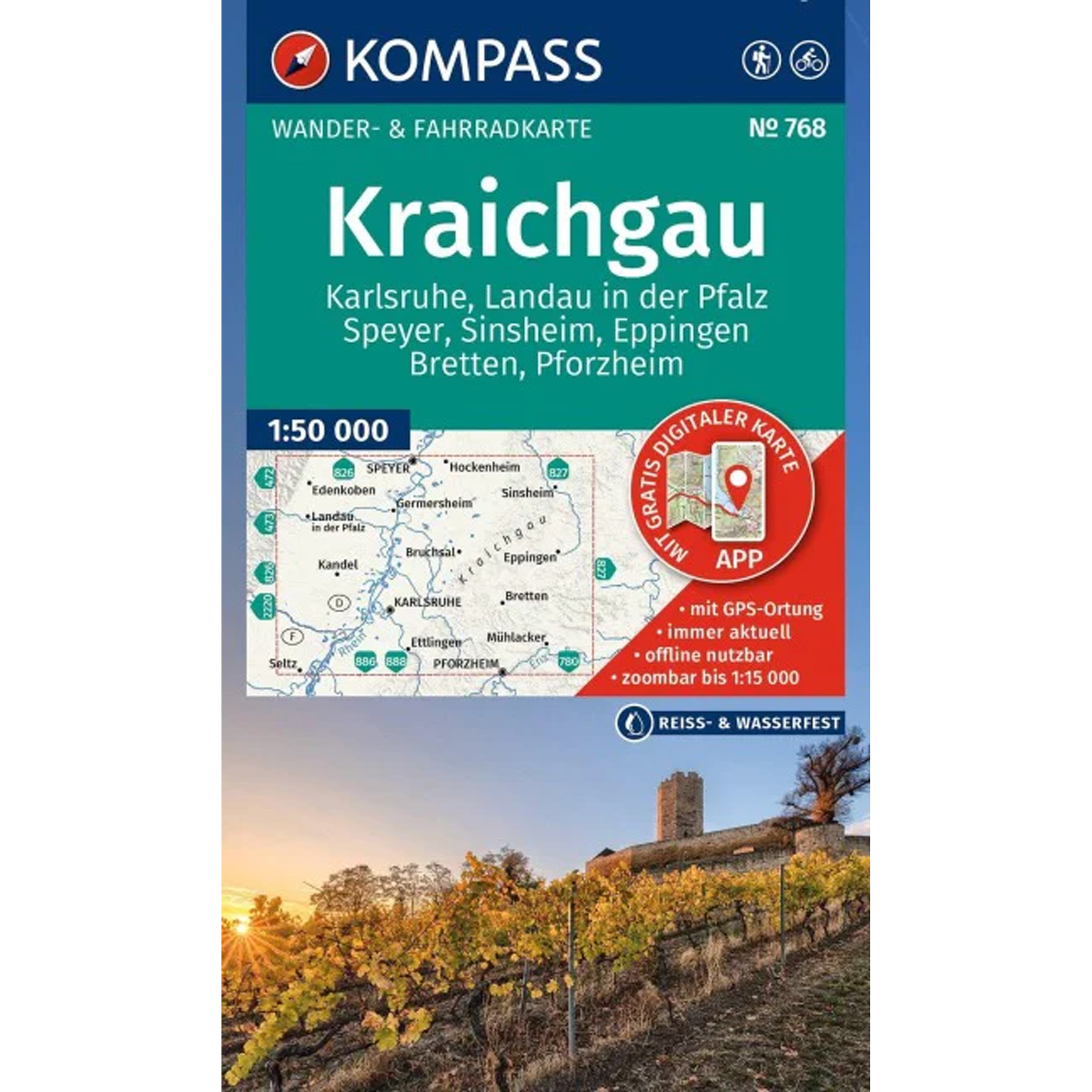 Kompass Verlag WK 768 Kraichgau, Karlsruhe, Landau