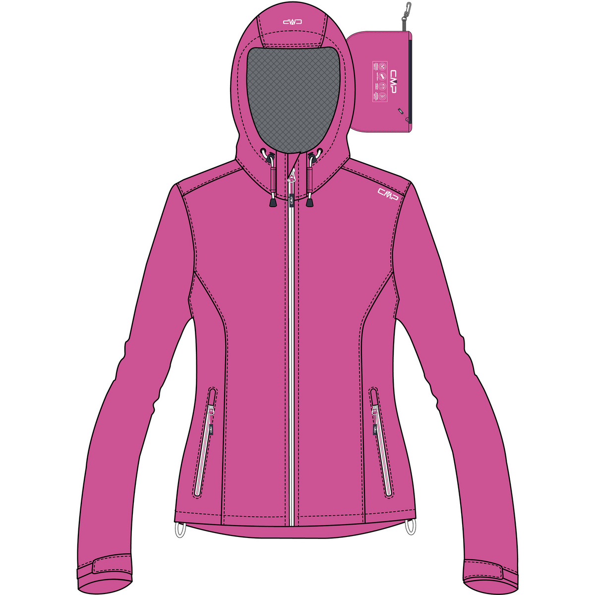 CMP Damen Rain Fix Hoodie Jacke (Größe 3XL, pink)