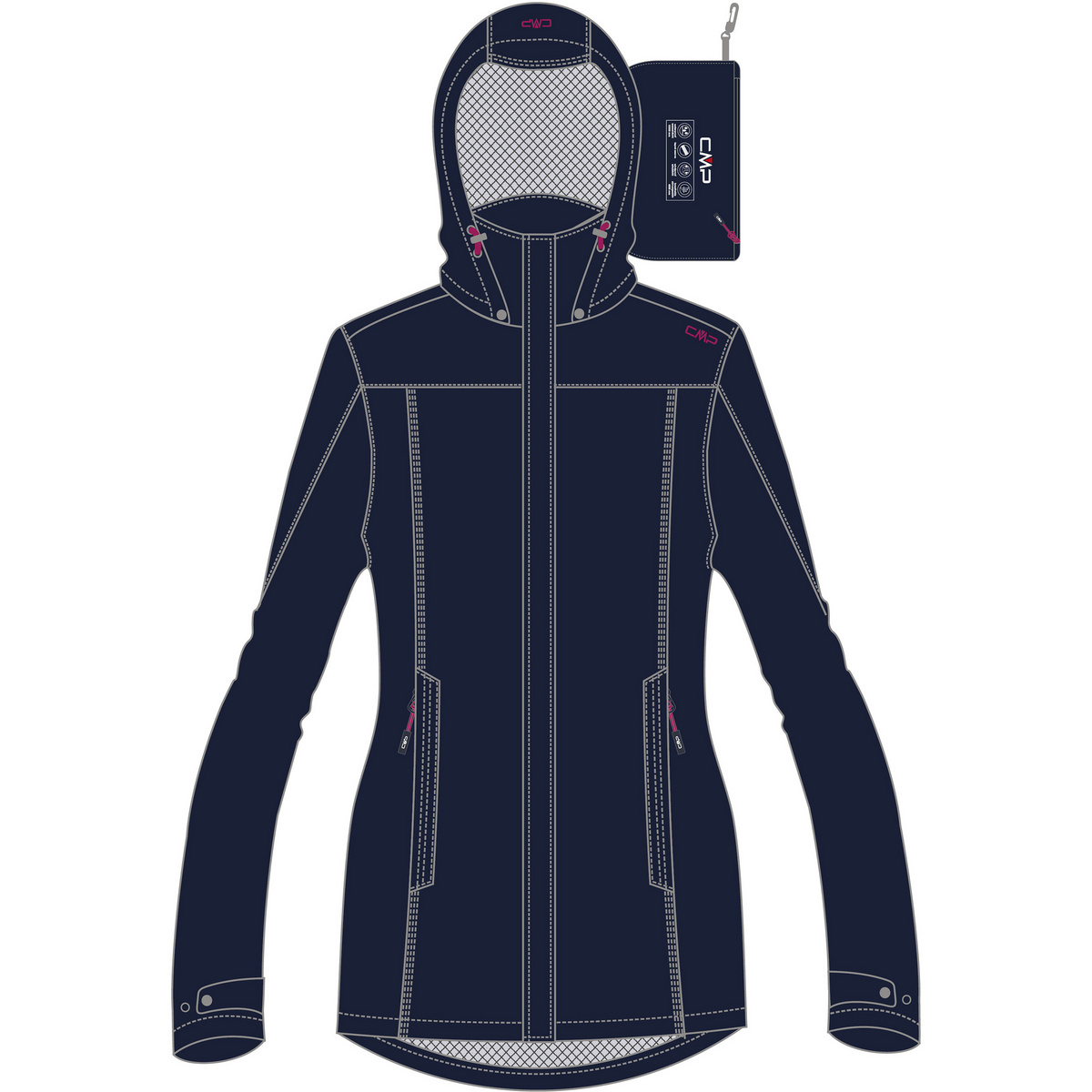 CMP Damen Rain Hoodie Button Jacke (Größe S, blau)