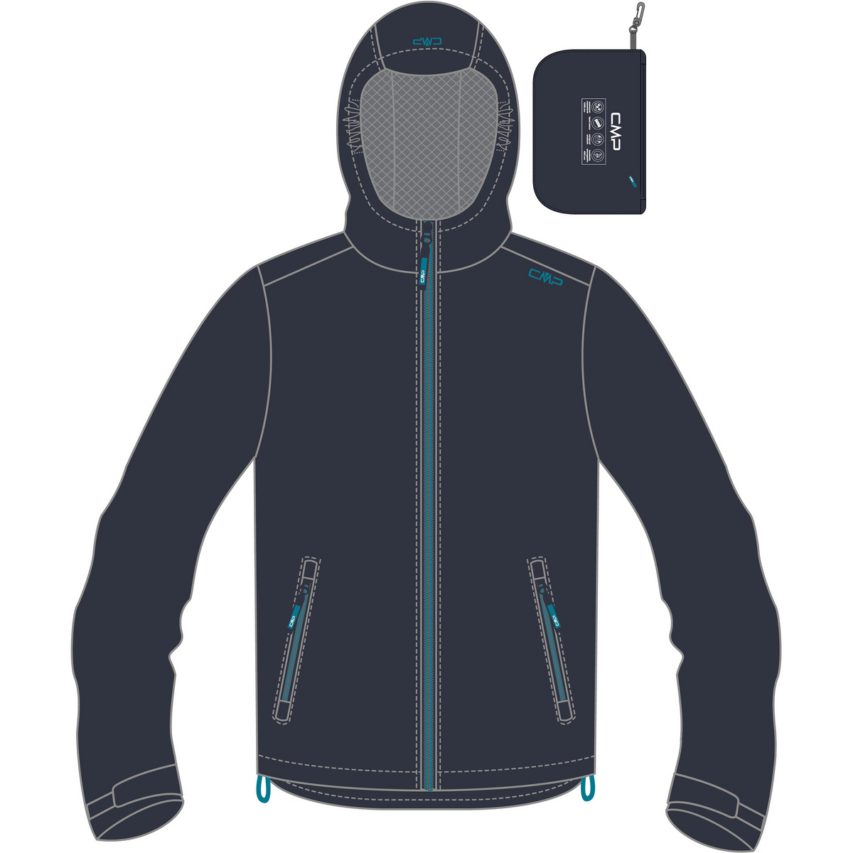 CMP Kinder Boys Rain Hoodie Jacke (Größe 128, grau)