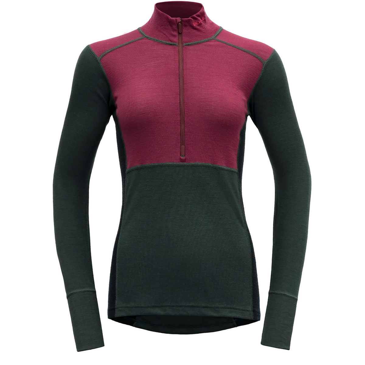 Devold Femme T-shirt long Lauparen Merino 190 Zip Neck (taille M, Rouge)