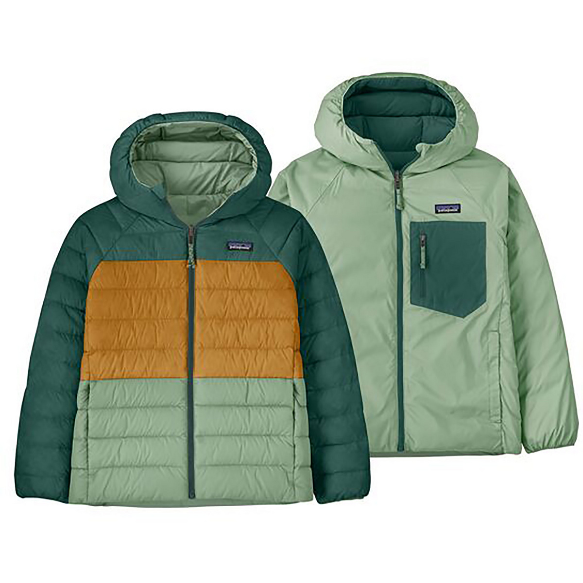 Patagonia Kinder Revers Down Sweater Hoodie Jacke (Größe 130, gruen)