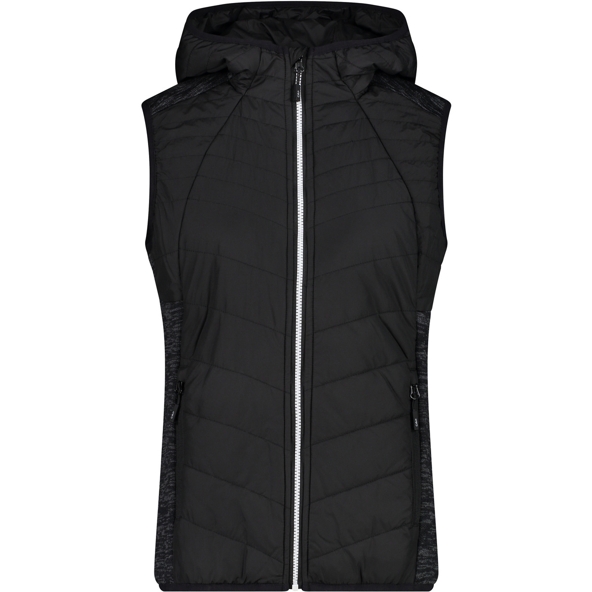 CMP Donna Gilet ibrido con cappuccio (Taglia XL, Nero)