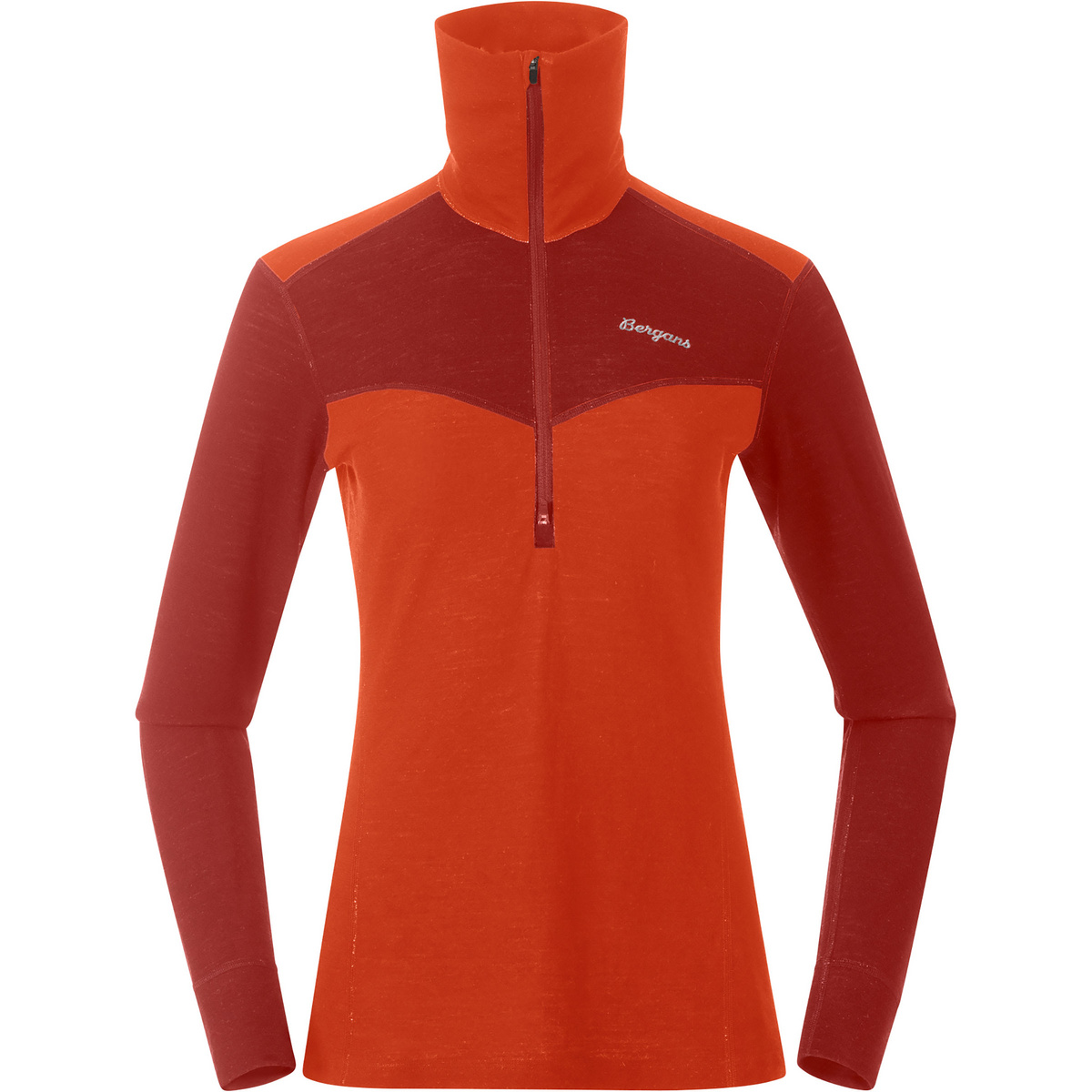 Bergans Donna Maglia a manica lunga Inner:Dual Merino Half Zip (Taglia XS, Rosso)