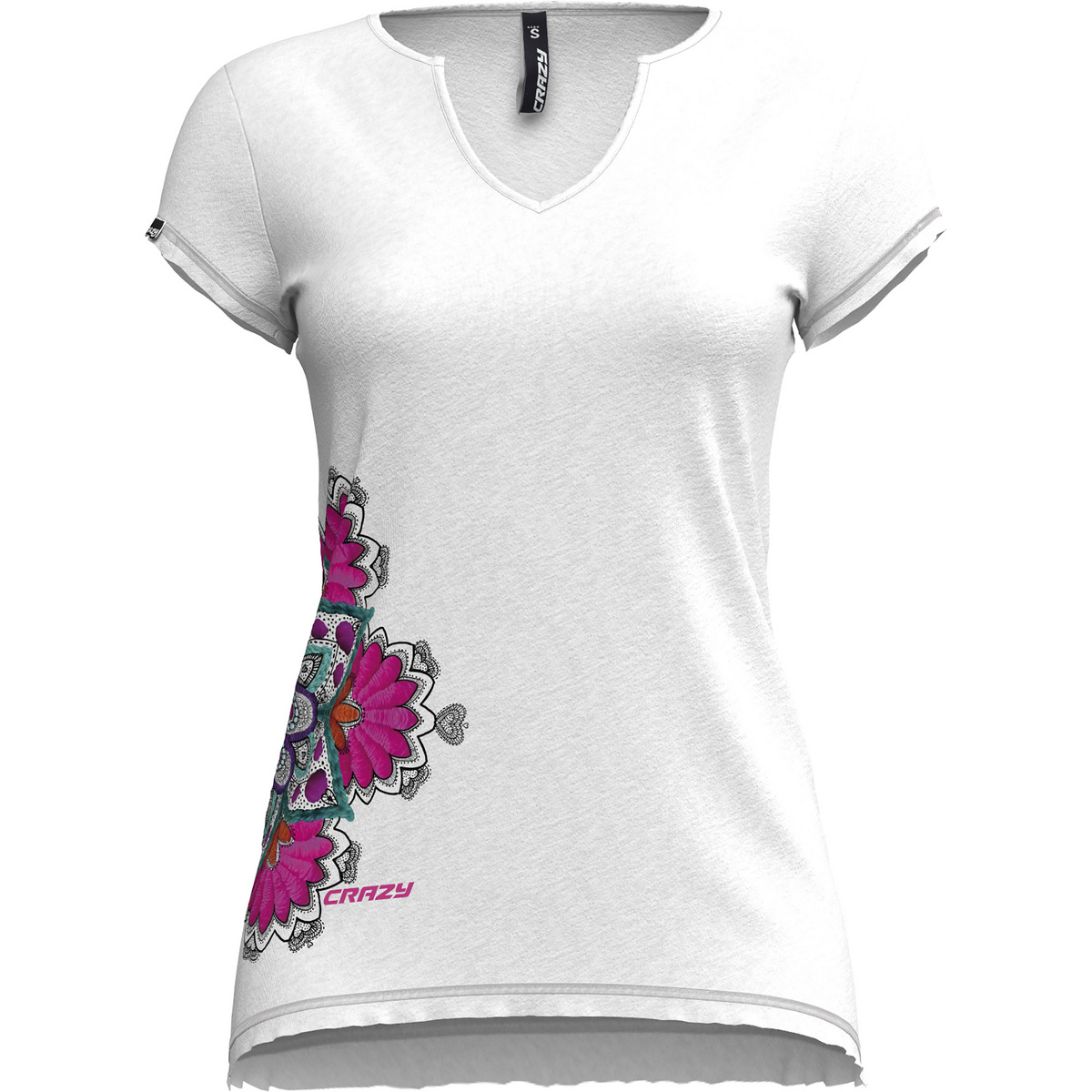 Crazy Donna Maglietta Mandala (Taglia S, Bianco)