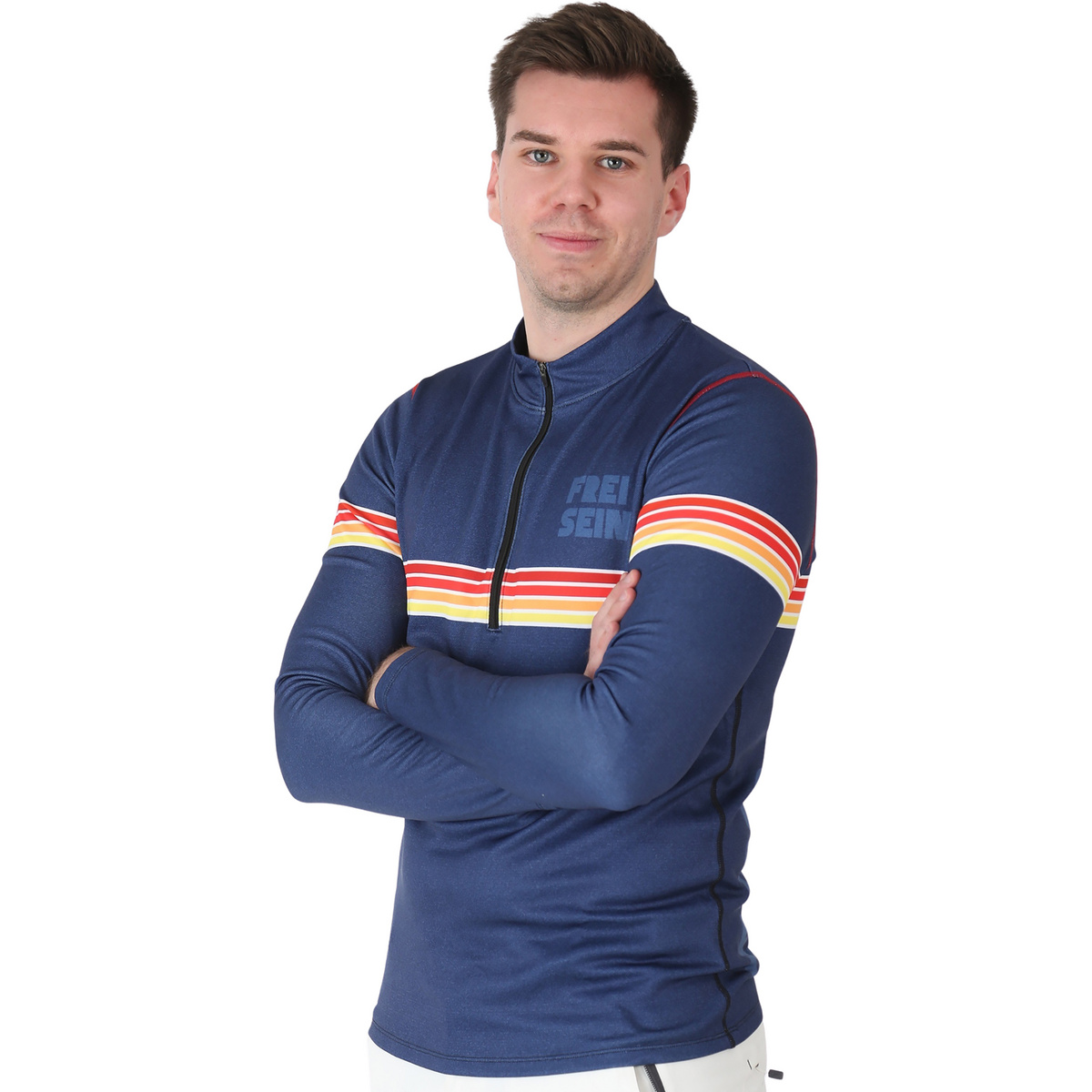 FreiSein Uomo Maglia a manica lunga StripeLess (Taglia L, Blu)