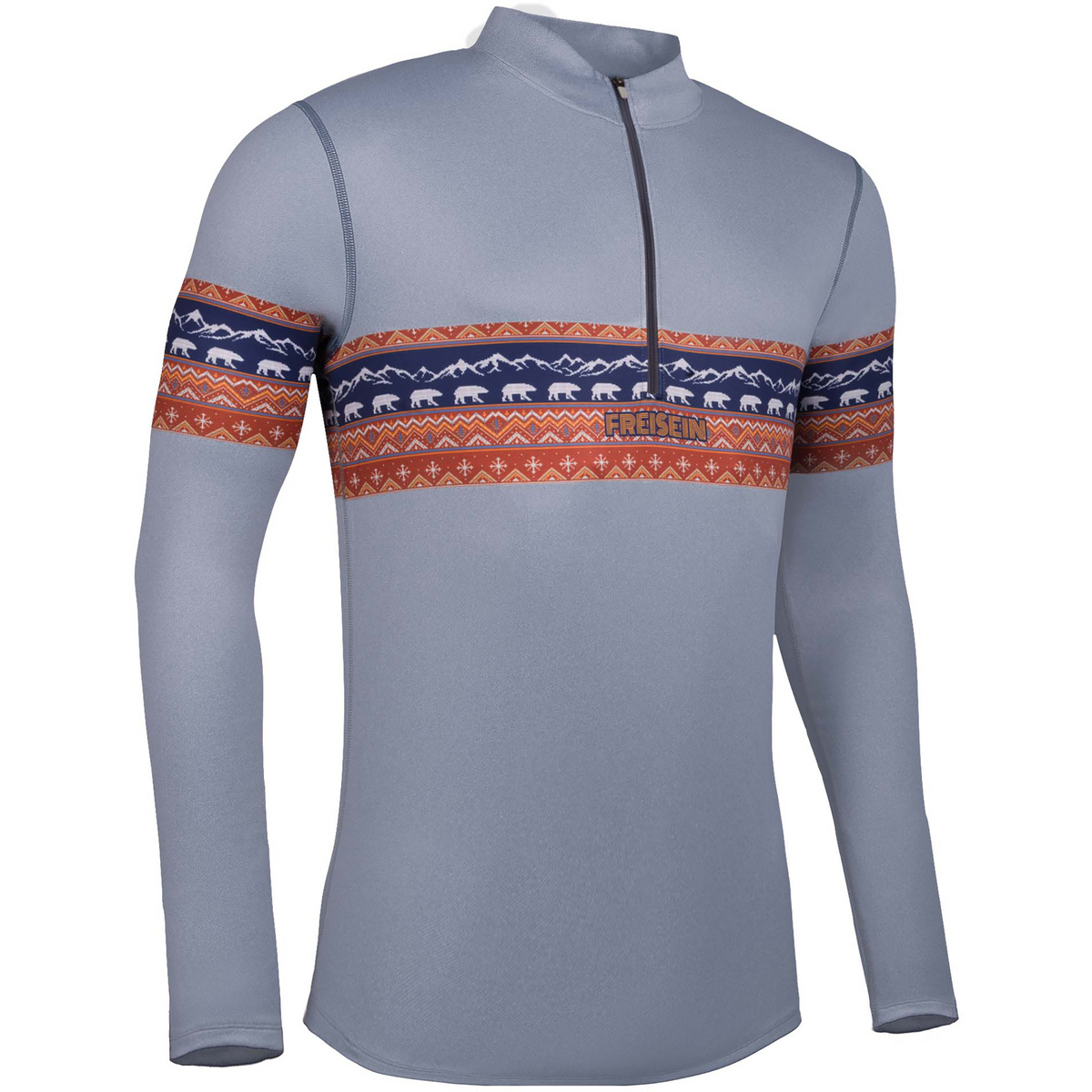 FreiSein Uomo Maglia a manica lunga NorwegianBear (Taglia XL, Grigio)