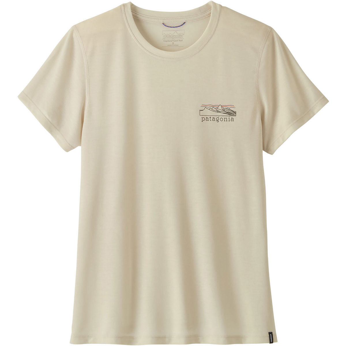 Patagonia Damen Cap Cool Trail Stratapeaks T-Shirt (Größe L, beige)