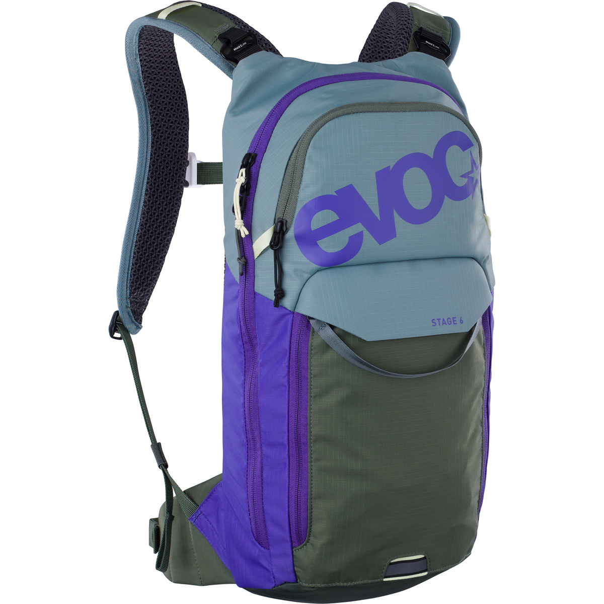 EVOC Stage 6L Performance Backpack + 2L Hydration Bladder - Steel / Violet / Dark Olive