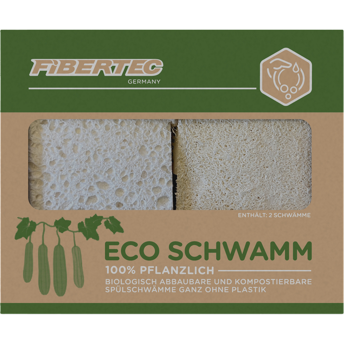 Fibertec Eco 2er Pack Spül- und Duschschwämme (Größe ONE SIZE, weiss)