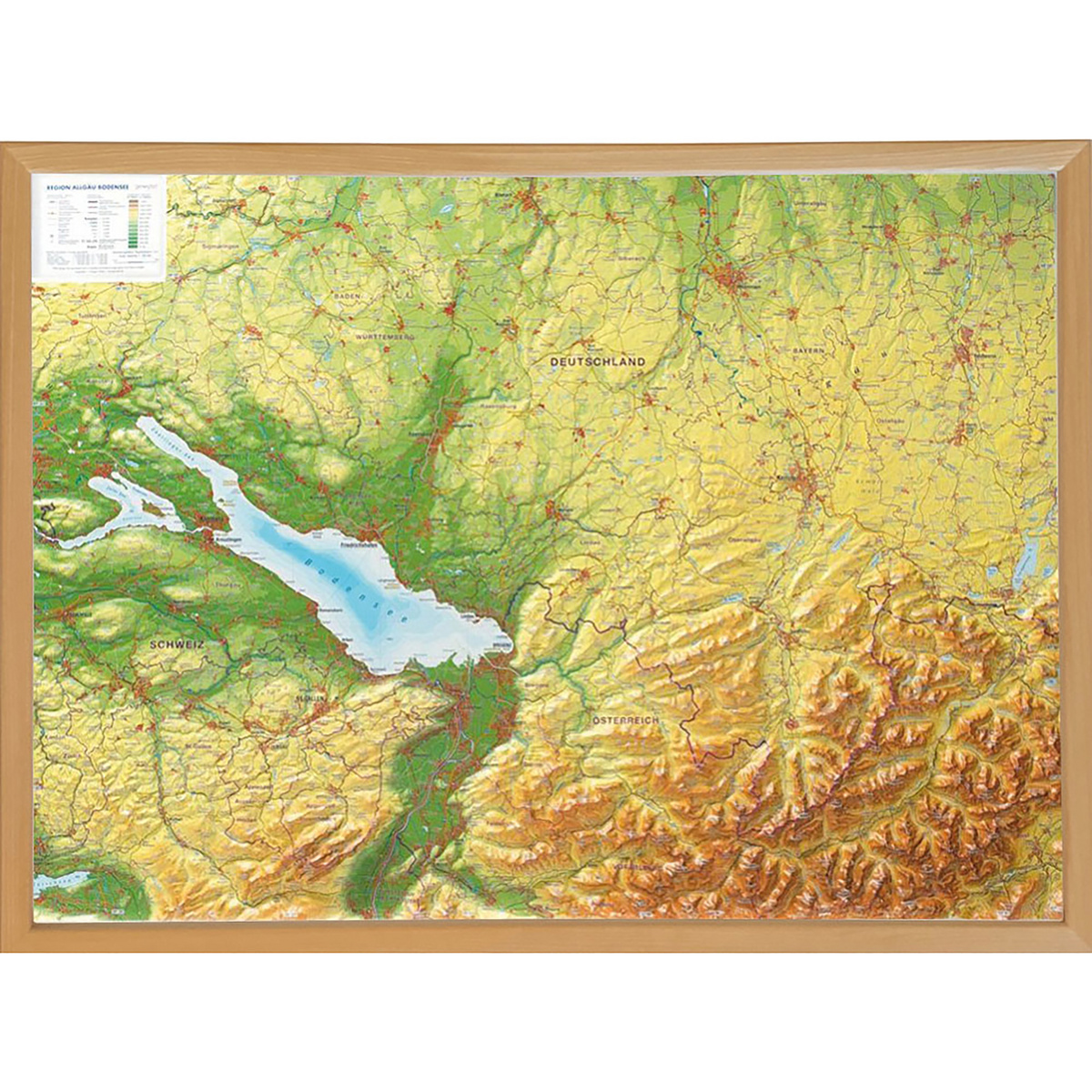 Image of Georelief 3D Reliefkarte Allgäu Bodensee mit Holzrahmen