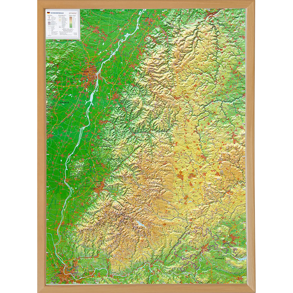 Georelief 3D Reliefkarte Schwarzwald mit Holzrahmen (Größe One Size, Gr. groß)