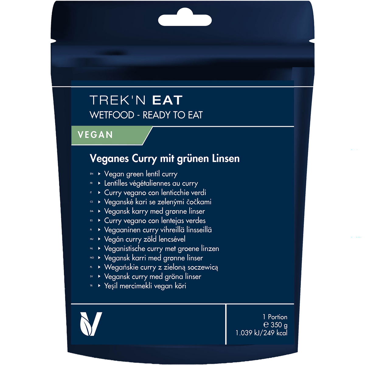 Trek'n Eat Ready to Eat Veganes Curry mit grünen Linsen (Größe 350g, blau)