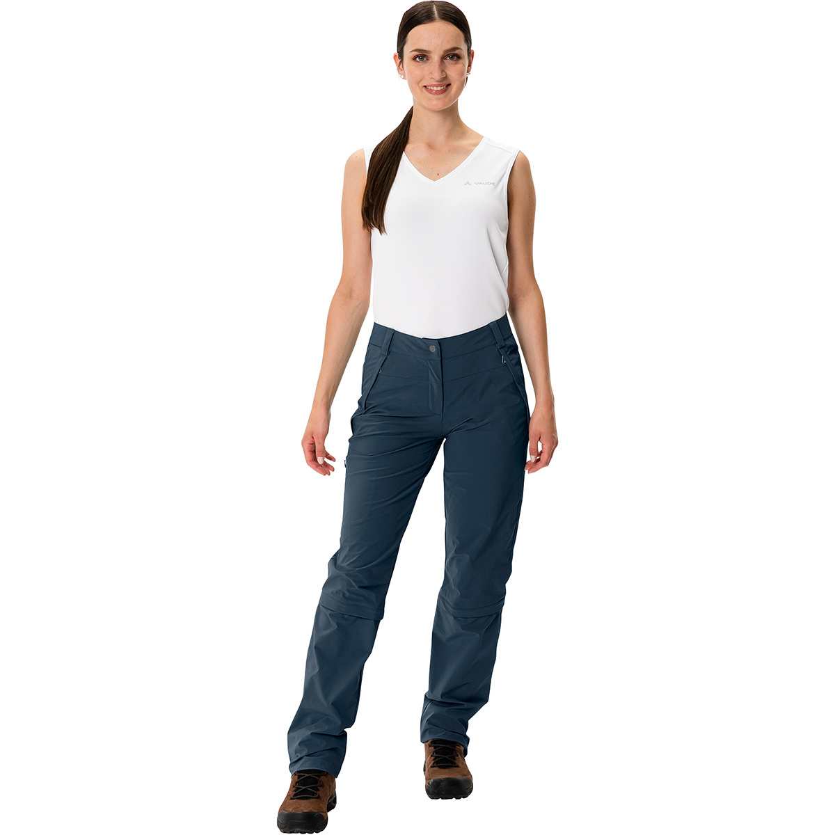 Vaude Donna Pantaloni Farley Stretch Capri T-Zip III (Taglia S, Blu)