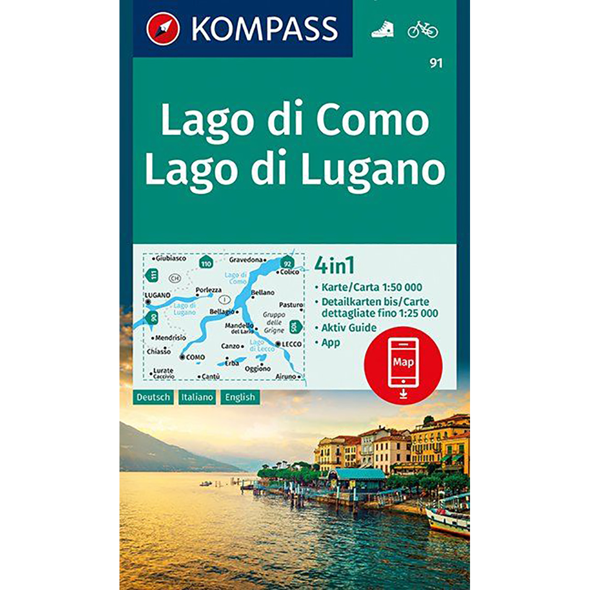 Image of Kompass Verlag WK 91 Lago di Como - Lago di Lugano