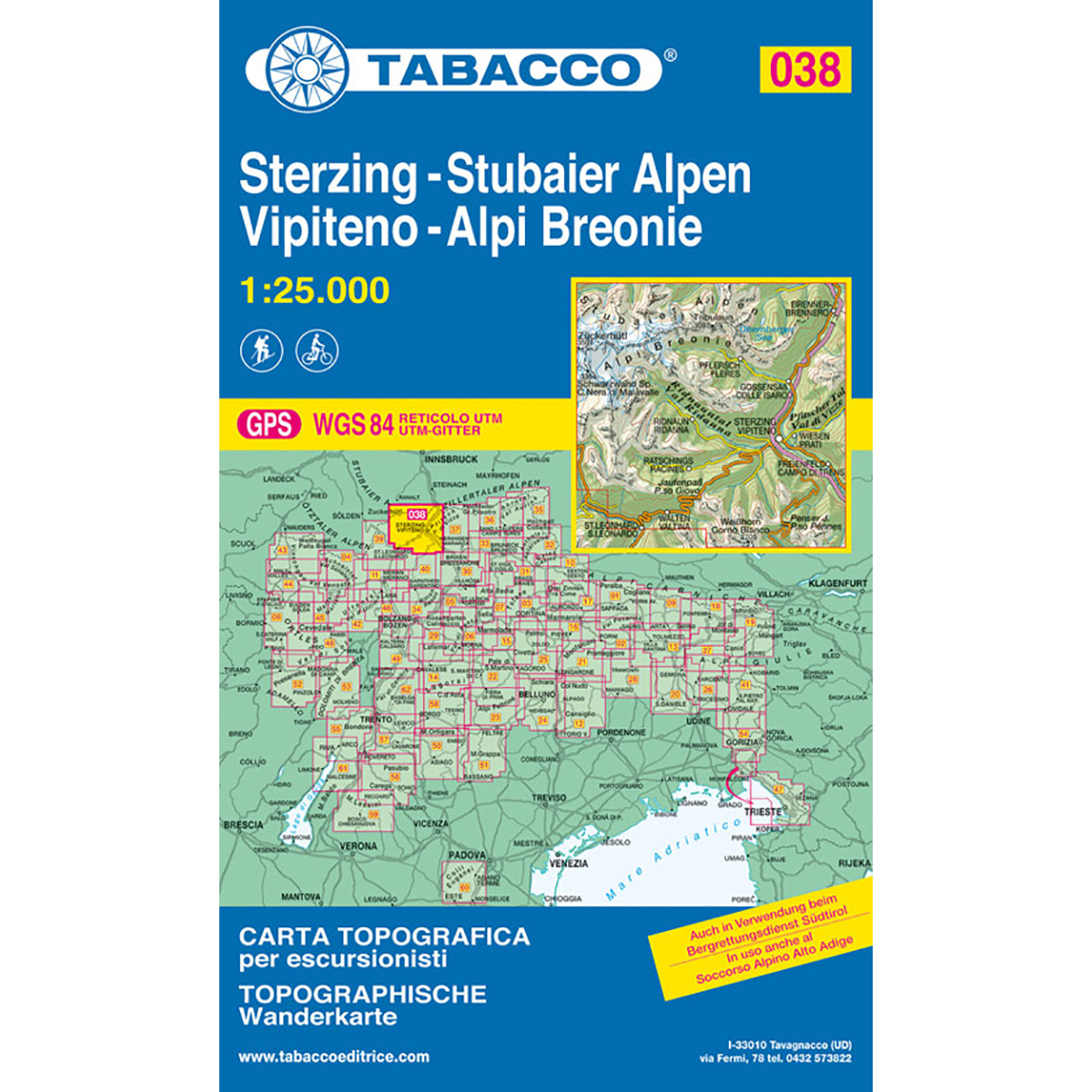 Tabacco Sterzing - Stubaier Alpen 038 Wanderkarte (Größe One Size)