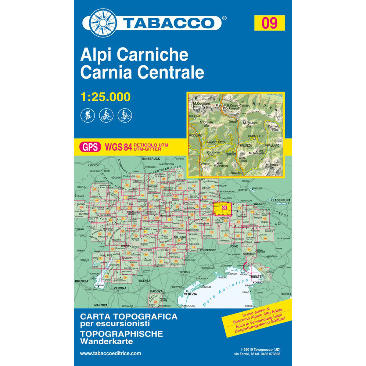Image of Tabacco Alpi Carniche - Carnia Centrale 09 Wanderkarte