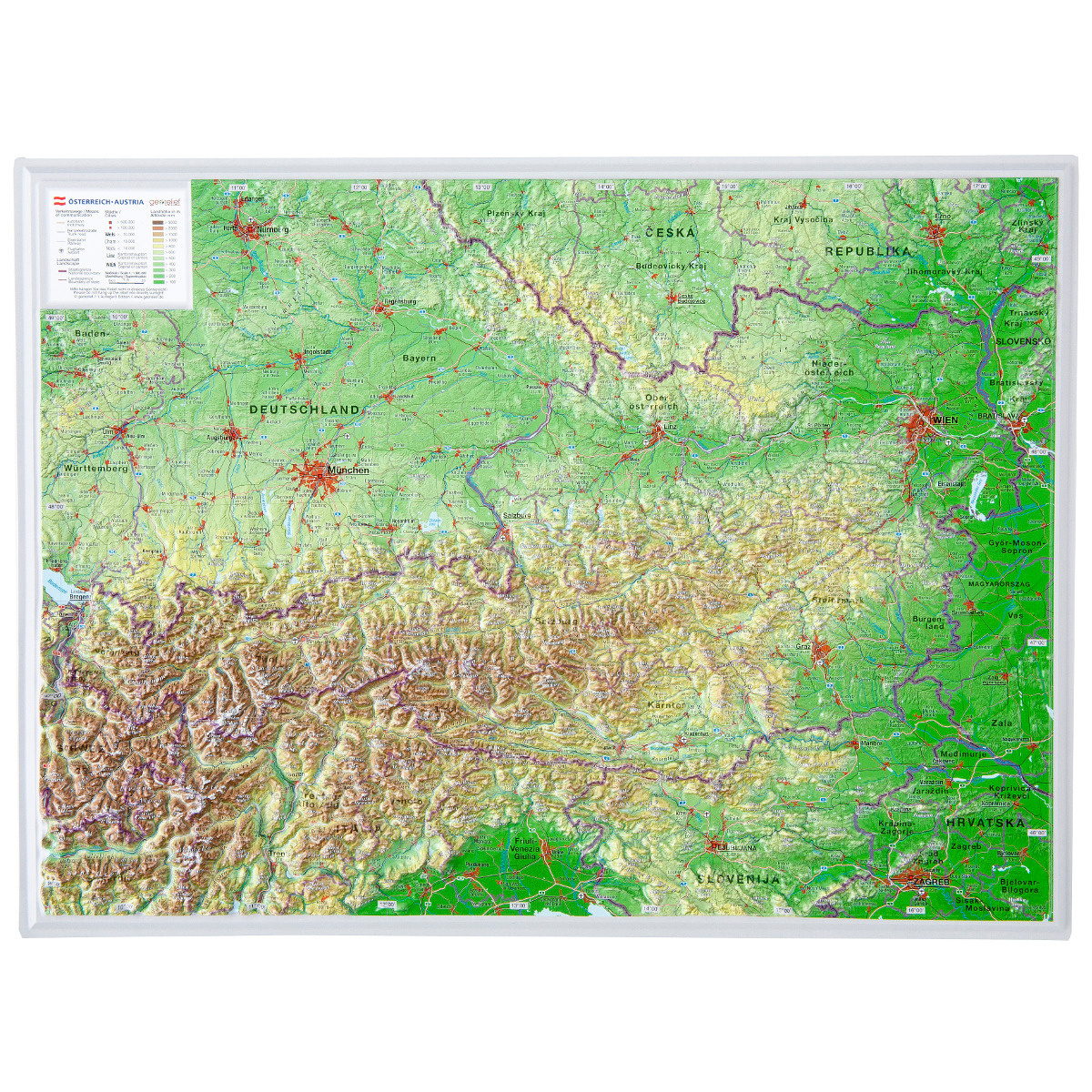 Georelief 3D Reliefkarte Österreich (Größe groß, ohne Rahmen)