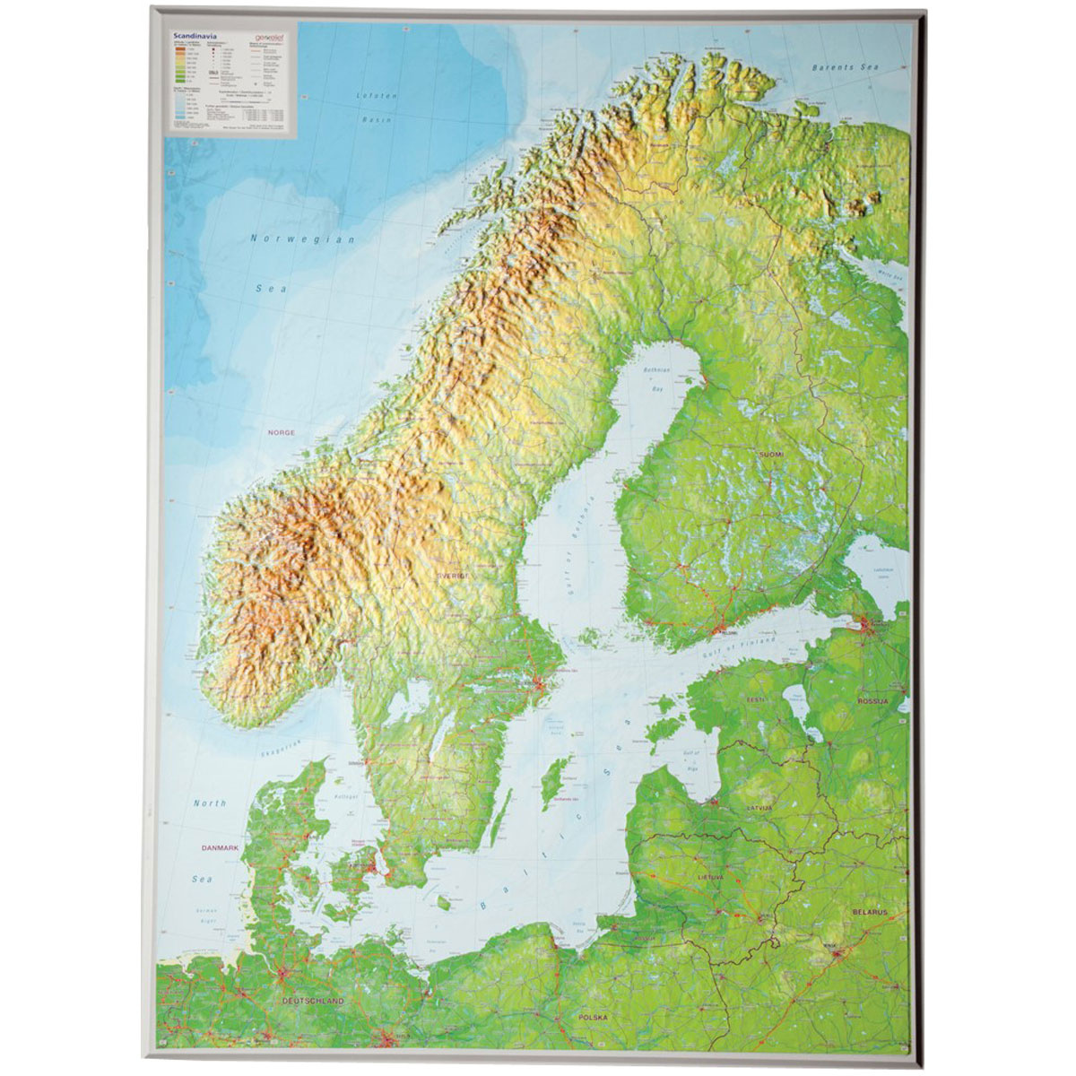 Georelief 3D Reliefkarte Skandinavien (Größe groß, ohne Rahmen)