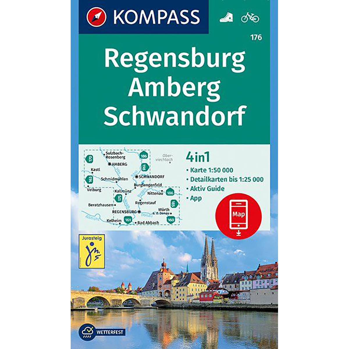Image of Kompass Verlag WK 176 Regensburg - Amberg - Schwandorf