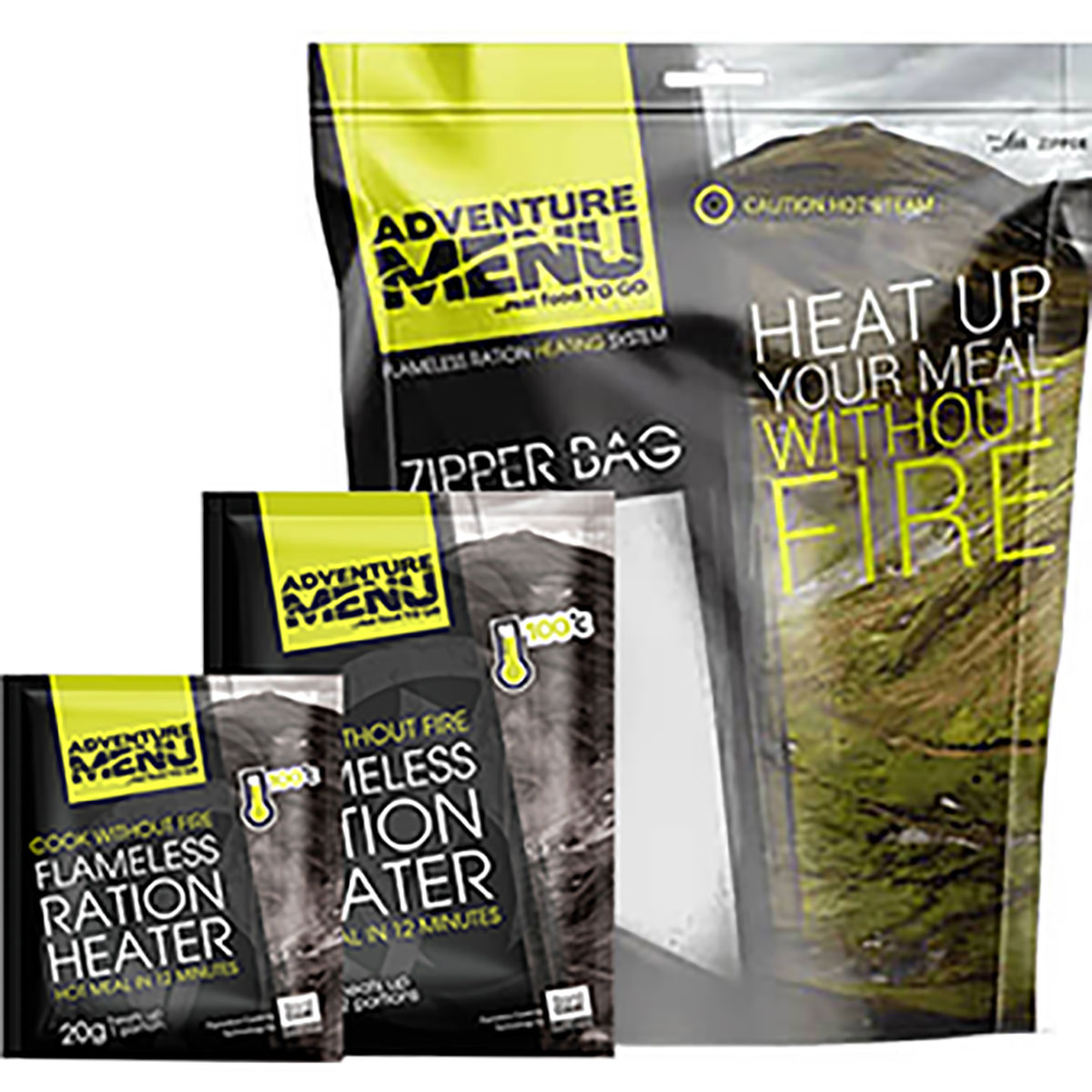 Adventure Menu ALLinONE Riscaldatore senza fiamma (Taglia 3x30G+2x60G+Zipper, Nero)