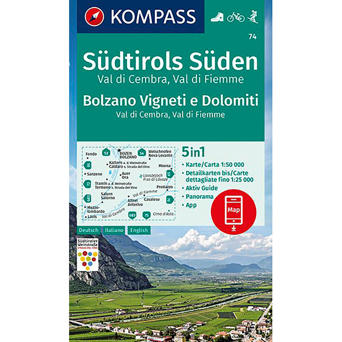 Image of Kompass Verlag WK 74 Südtirols Süden - Bolzano Vigneti e Dolomiti