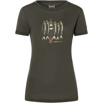 Super.Natural Dames Copper Sardine T-Shirt (Maat M, Olijf)