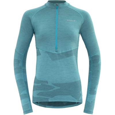 Devold Dames Standal Merino Zip Longsleeve (Maat L, Turquoise)