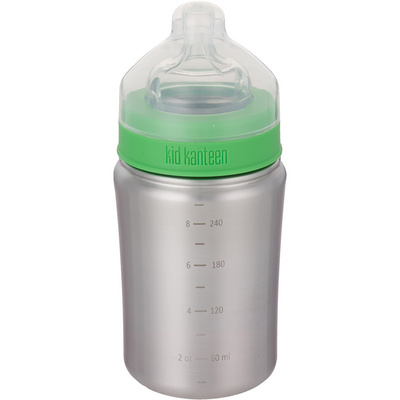 Klean Kanteen Kinderen Baby Bottle (speenopening met gemiddelde toevoer) drinkfles (Maat 266ml, Zilver)