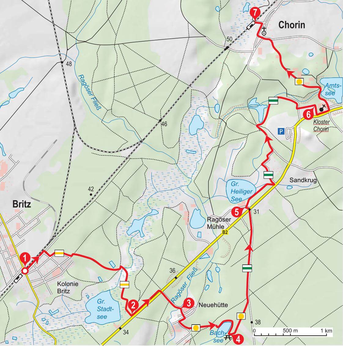 Über bequeme Waldwege geht es in knapp drei Stunden zum Kloster Chorin.