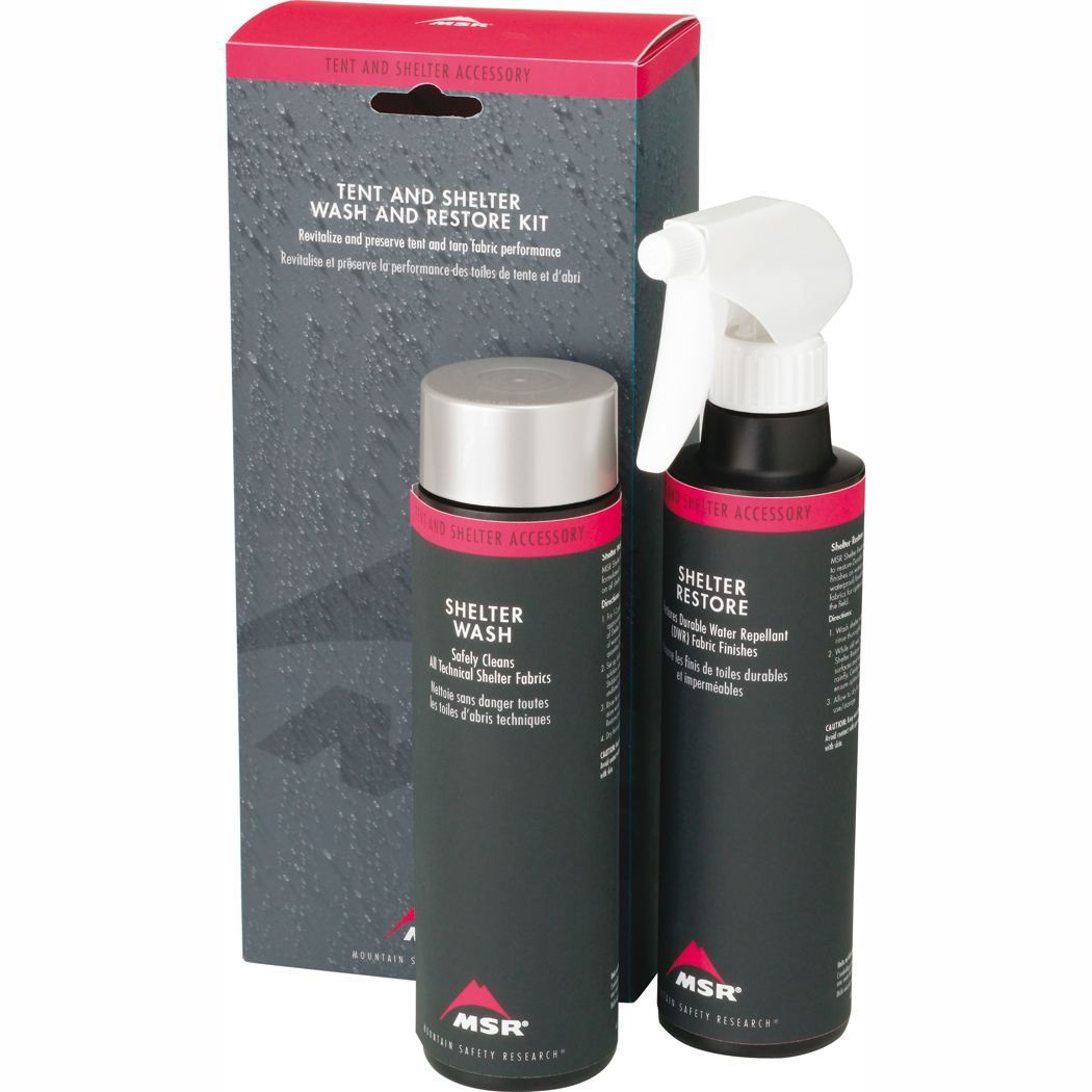 Dein Zelt braucht die große Pflegepackung? Wer ein stark verschmutztes Zelt imprägnieren und vorher reinigen will, findet mit dem MSR Shelter Wash and Restore eine spezielle Kombi aus Wasch- und Imprägniermittel für Zelte.