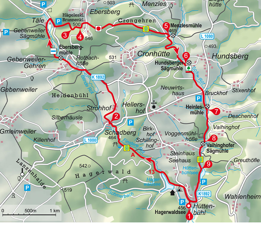 Vorbei an Seen und Mühlen ist diese Wanderung sehr abwechslungsreich.