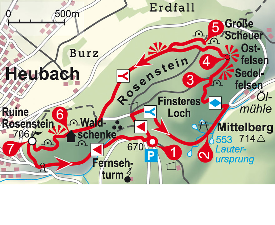 Eine Taschenlampe braucht man für die Rundwanderung um den Rosenstein, die durchs finstere Loch führt.