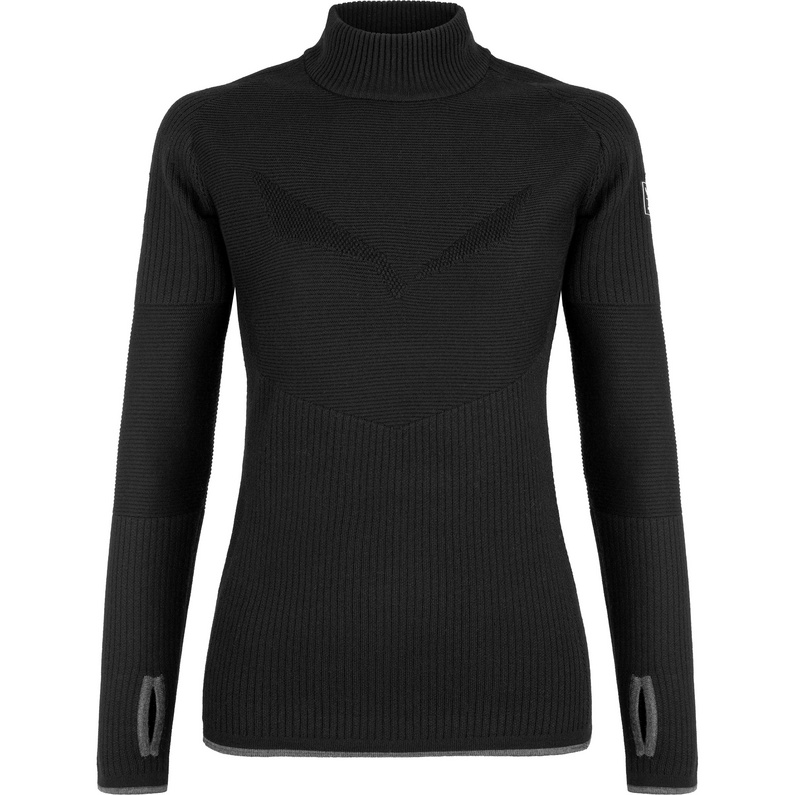 SALEWA Felpa Con Cappuccio Donna Sarner Full-Zip, Miscela Di Lana, Resistente Al Vento, Due Tasche Con Cerniera, Nero - 2